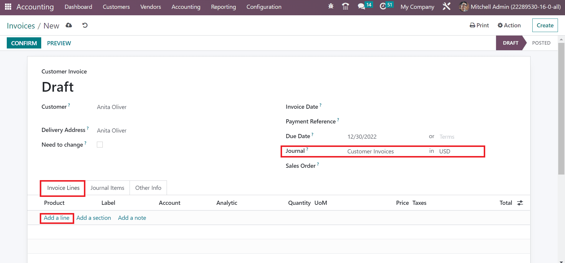 Invoice in Odoo 16