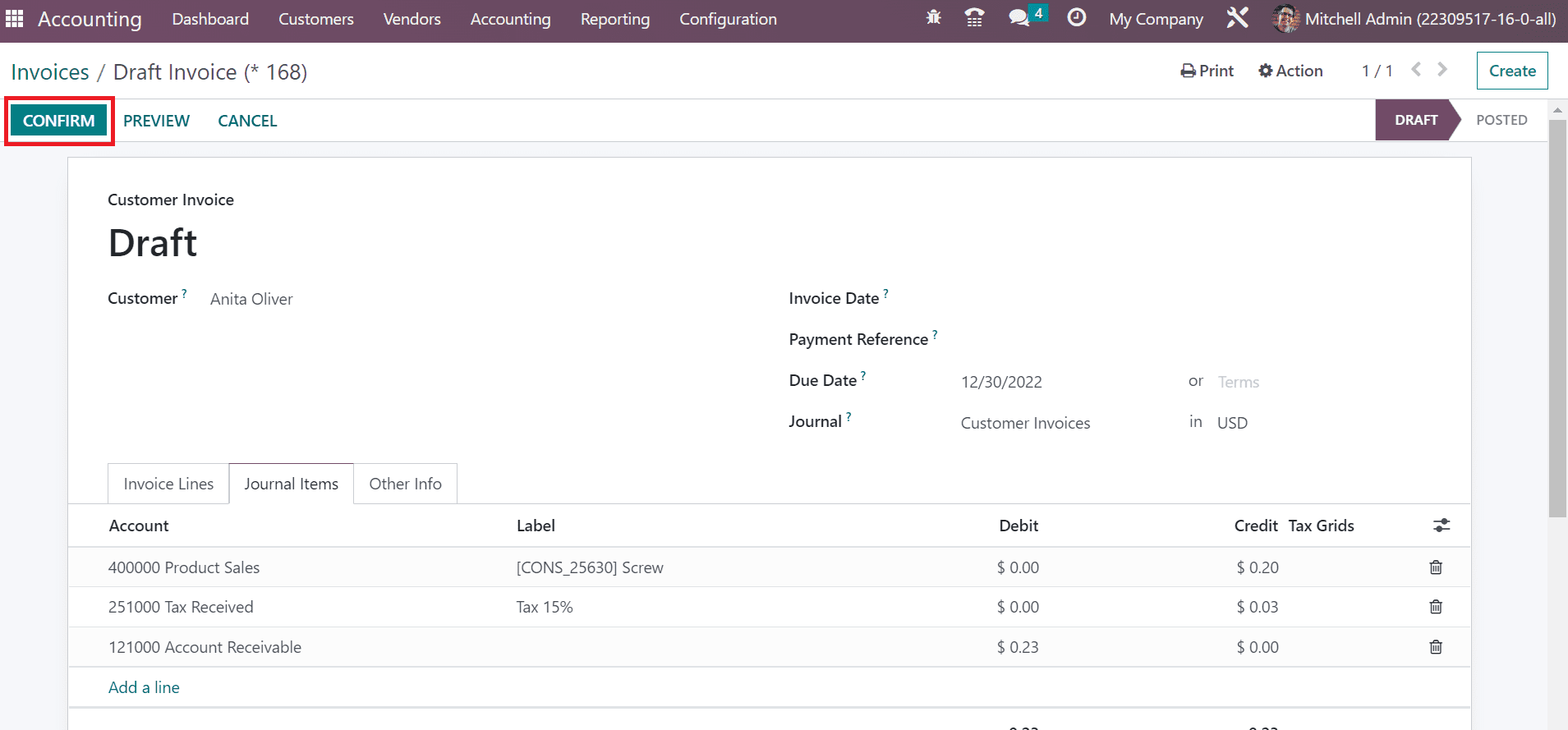 Invoice in Odoo 16