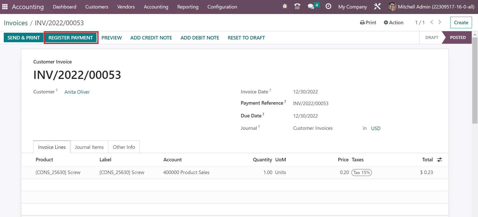 Invoice in Odoo 16